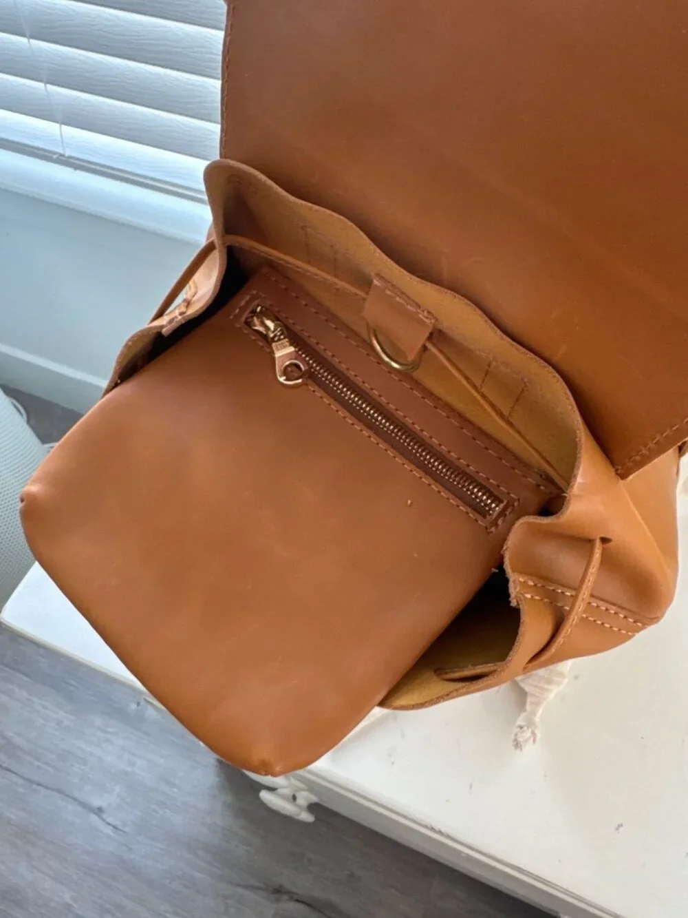 Abby Drawstring Backpack Parker Clay Rust Brown Leather Adjustable Straps Made I